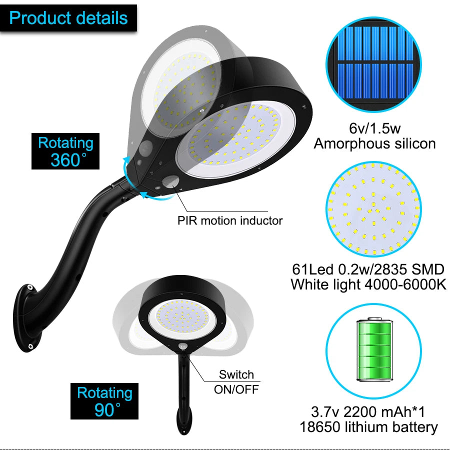 Solar Shower Light LED Outdoor Waterproof Lamp Motion Detector Wall Zpaxo