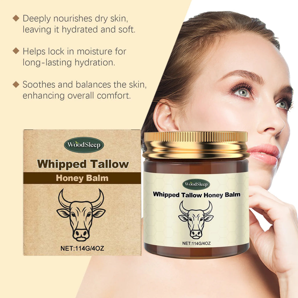 Whipped Grass Fed Beef Tallow Honey Balm Deep Hydration Face Cream Smooth Lightweight Moisturizing Nourishing Firming Skin Care Zpaxo