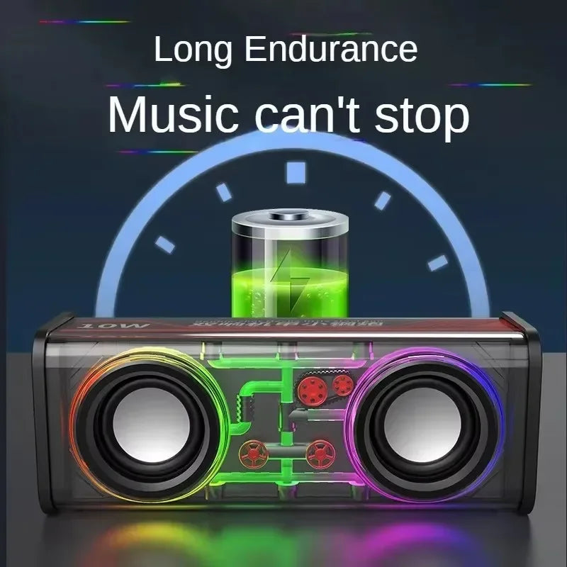 V8 Transparent Mecha Speakers Bluetooth 5.0 Wireless Double Bass Diaphragm Subwoofer Music TWS RGB Light Mini Party Loudspeaker Zpaxo