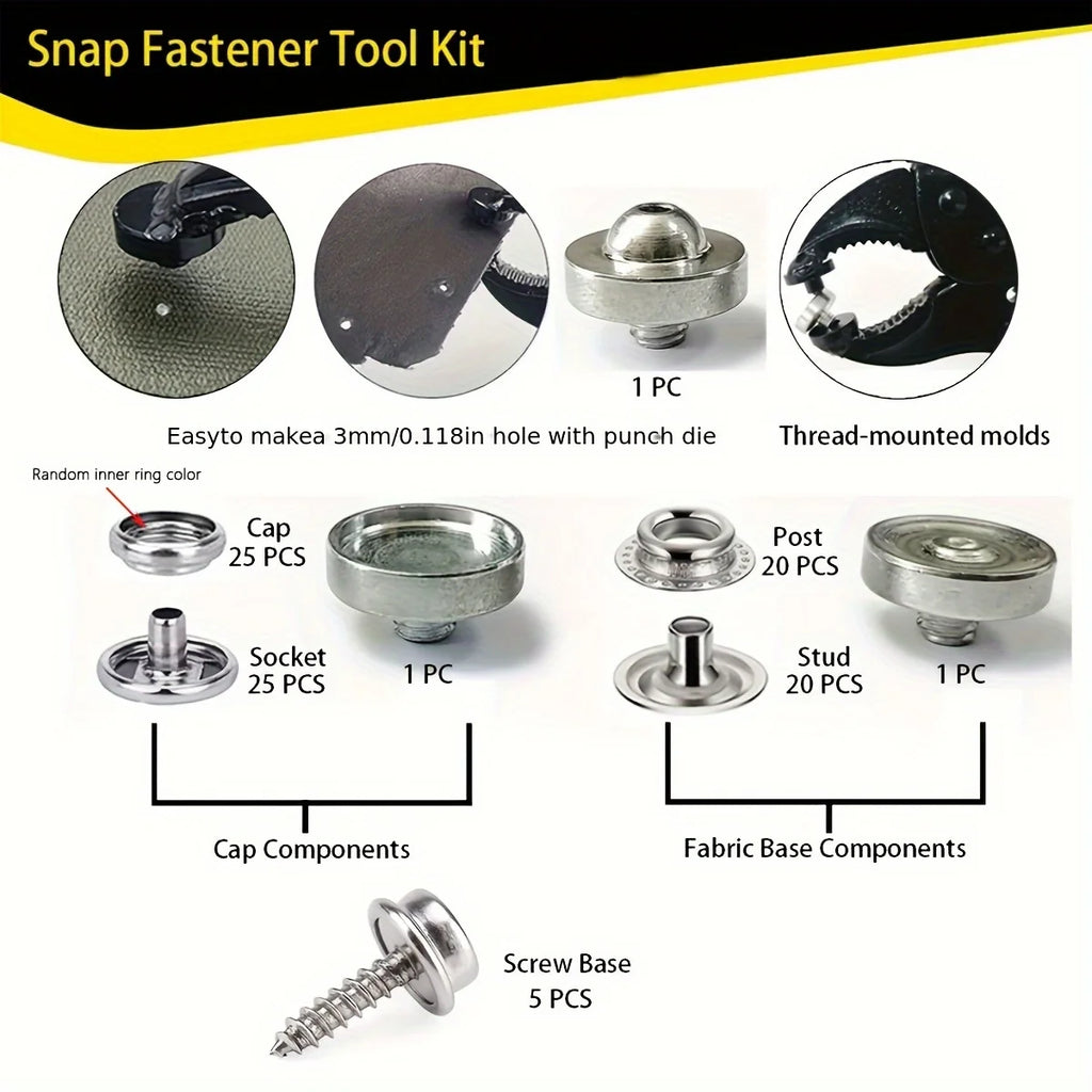 Heavy-Duty Snap Fastener Tool Set/ Canvas Snap Refill Kit-Adjustable with Punching Function, for Boat Covers, Canvas, Tarps Zpaxo