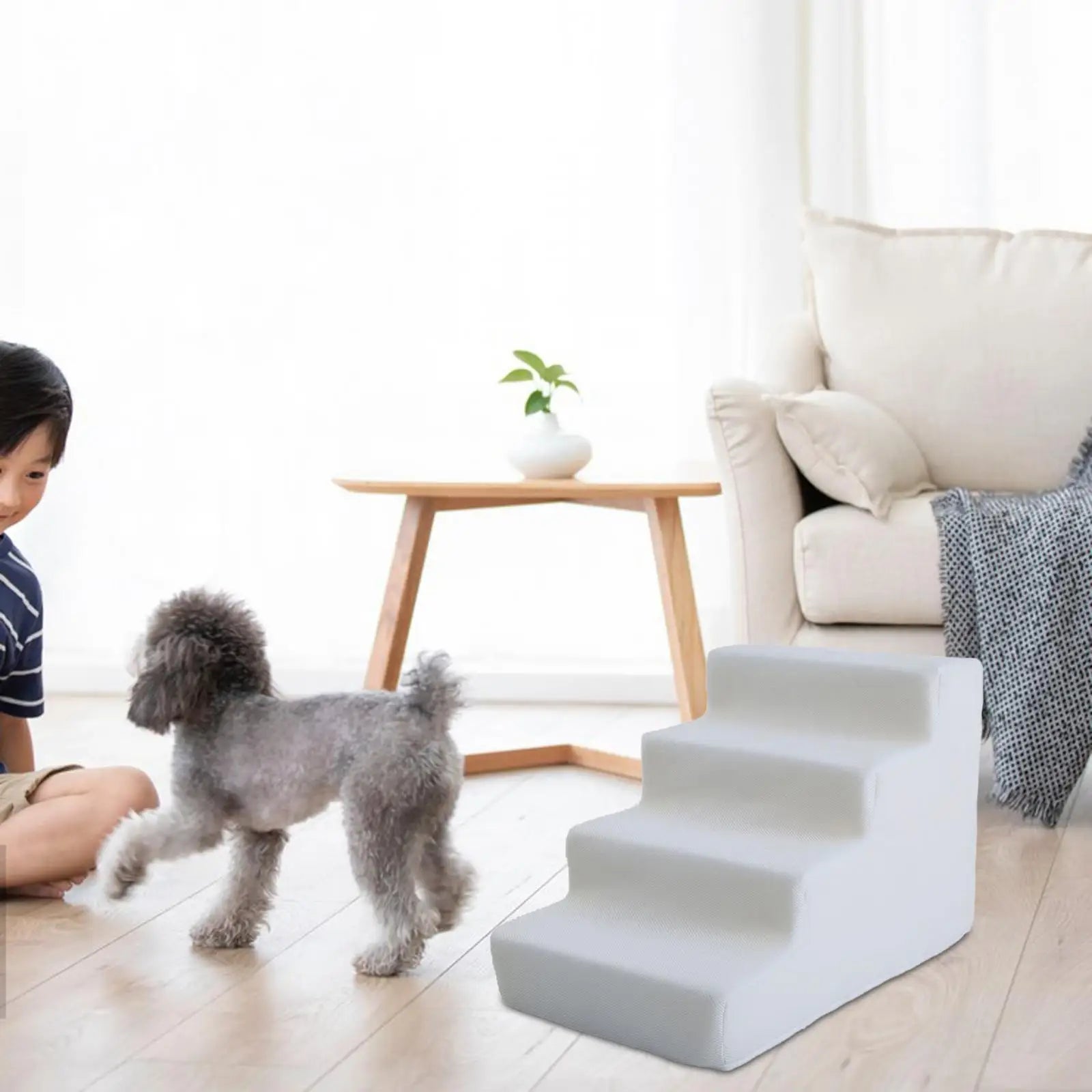 High Density Pet Steps Ladder Cat Ramp Balanced Pet Steps Dog Steps for Sofa Small Dogs and Cats Couch High Beds Puppy Supplies Zpaxo White 4 Steps