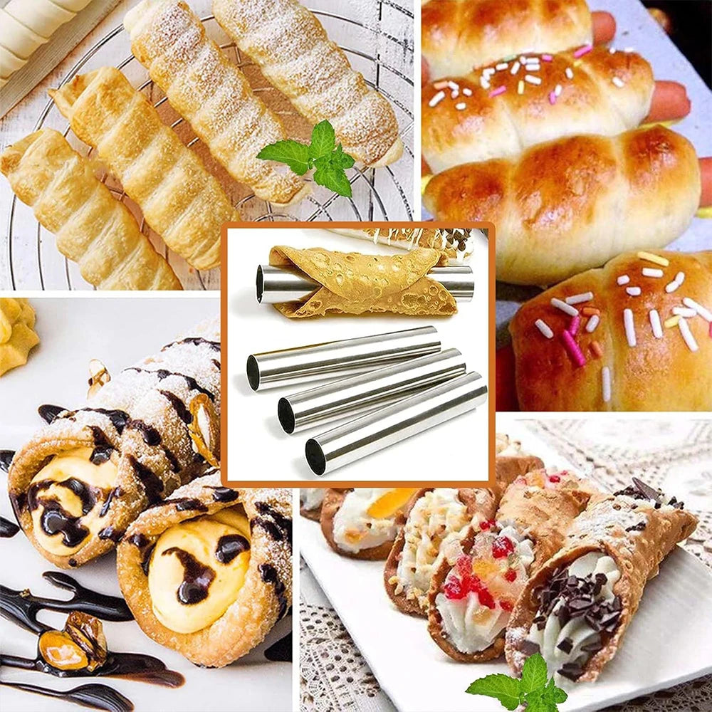 3/5/10Pcs Stainless Steel Cream Horn Mold Large Size Cannoli Tubes Croissant Mold Cones Pastry Roll Baking Tools Zpaxo