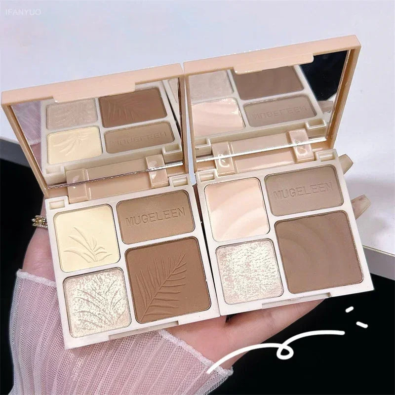 4 Facial Highlighter Makeup Palette Natural Matte Fine Glitter Powder Zpaxo