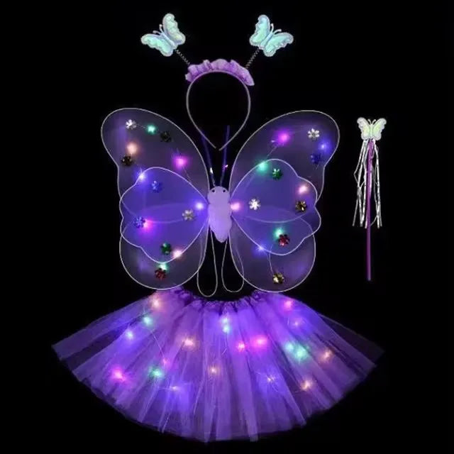 LED Glow Butterfly Wing Luminous Flashing Skirt Lights Princess Dress
