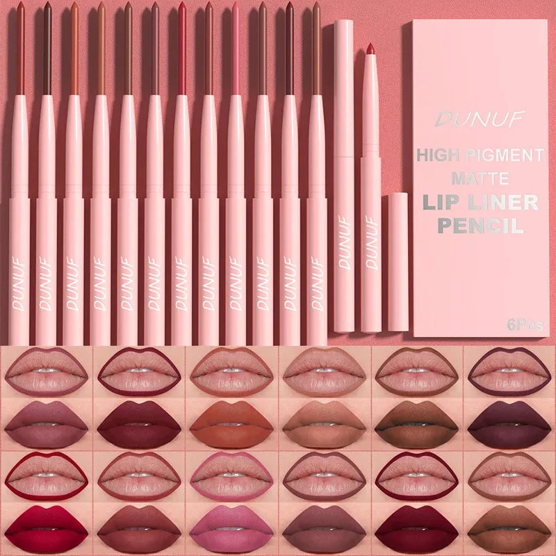 6pcs/Set Lip Liner Pen Set Long-Lasting, Waterproof Sweatproof, Easy Coloring Non-fading Color Rendering Lip Gloss Beauty Makeup Zpaxo