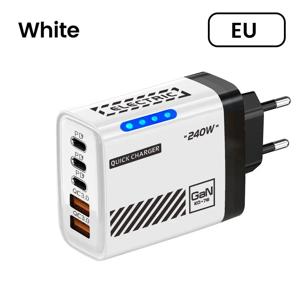 240W 5-Port USB-C Fast Charger – iPhone, Samsung & iPad USB-C Multi-Port Charger Zpaxo EU White UK