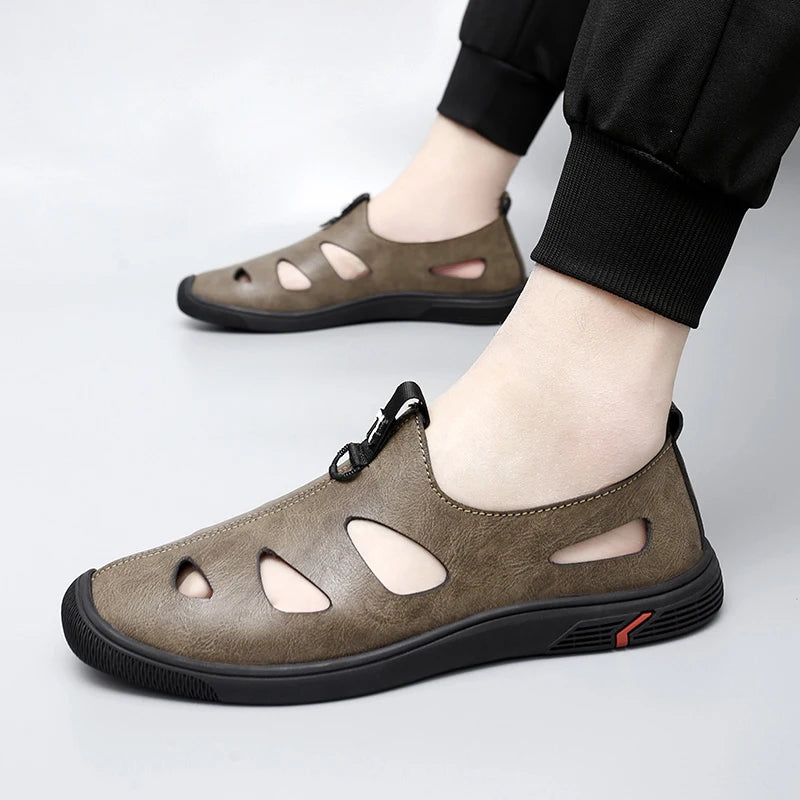 Summer Men Sandals Leather Mens Casual Shoes Outdoor Beach Roman Zpaxo