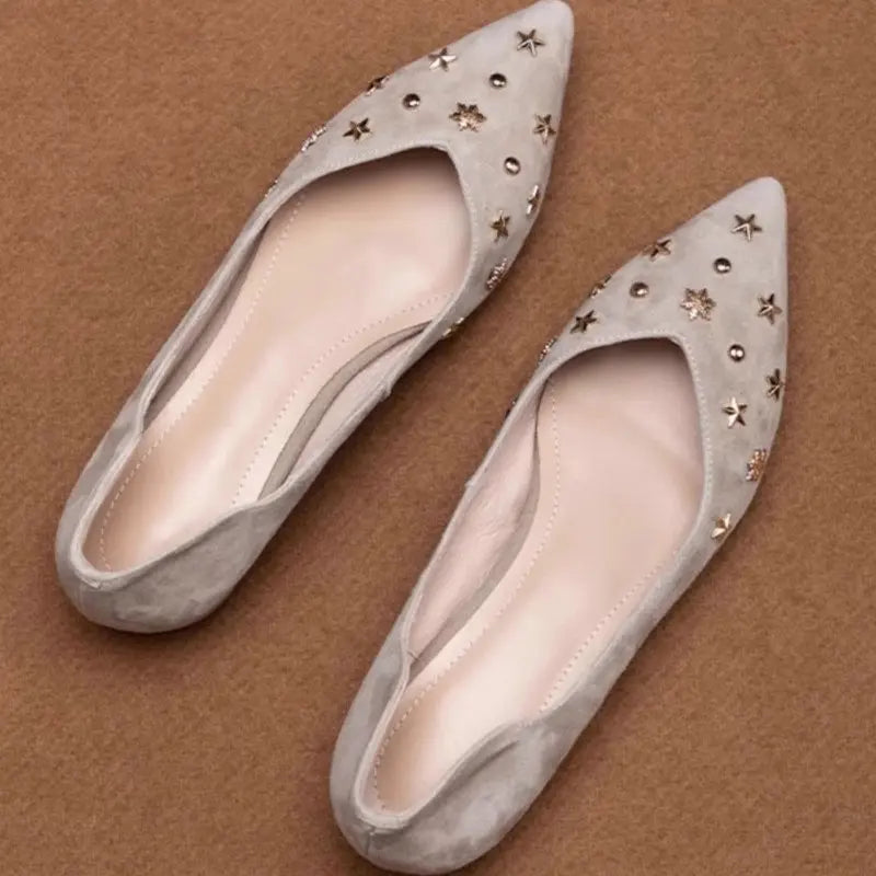 Flat Shoes Women's 2025 Spring and Autumn New Style French Shallow Mouth Pointed Frosted Leather Low Heel Women's Shoes ladies Zpaxo