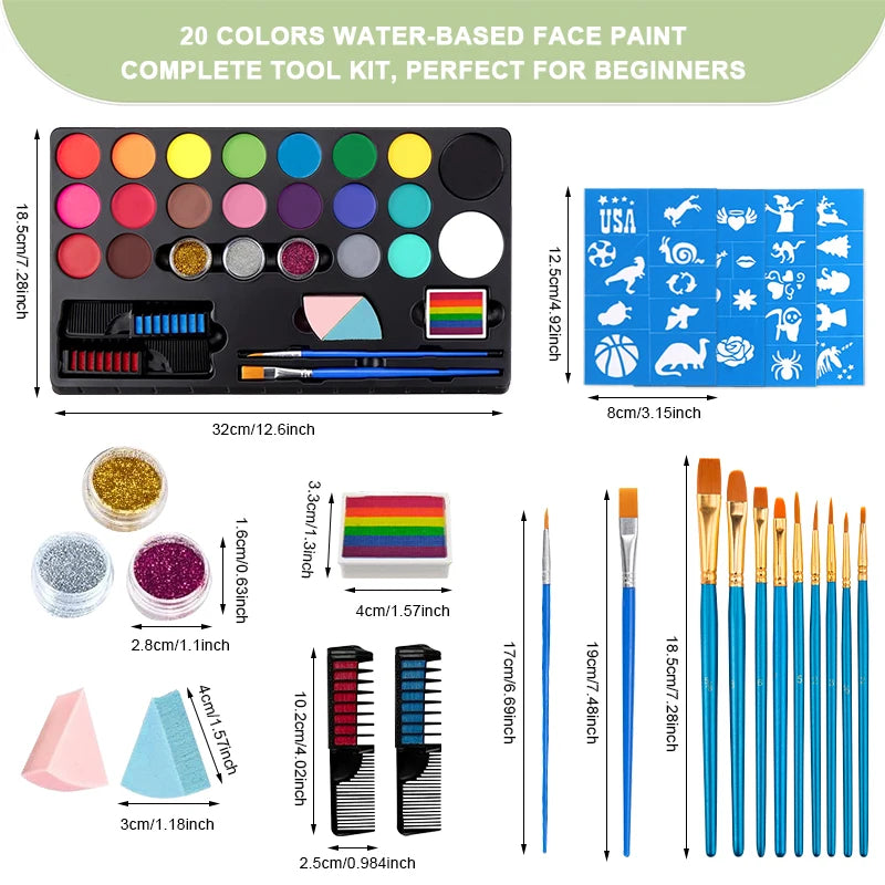 20 Face Body Paint Palette Long Lasting Safe Painting Halloween Zpaxo 20 color