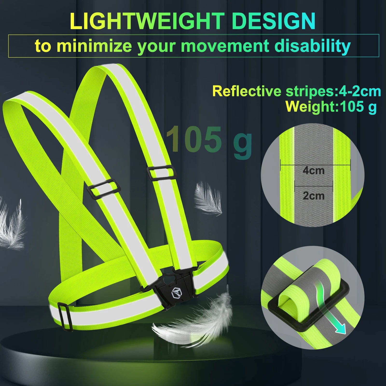 TOPTREK 2PC Reflective Running Vest Adjustable High Visibility Reflective Safety Harness Night Walking Cycling Motorcycle Bike Zpaxo