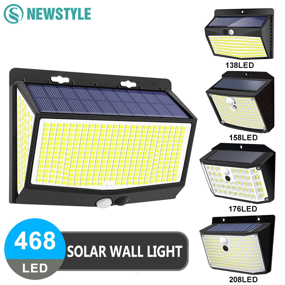 Outdoor Solar Light 468/208/138 LED Outdoor Solar Light LED Solar Security Lights Garden Waterproof 3 Modes Wall Lamp Fence Yard Zpaxo
