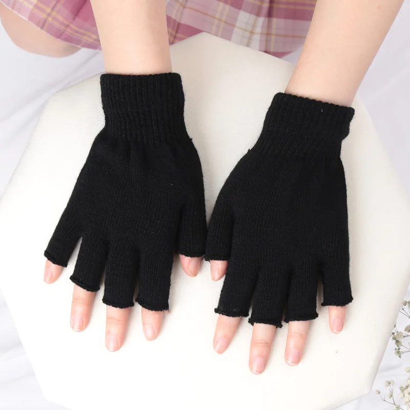 Autumn Winter New Half Finger Warm Gloves For Men Women Students Solid Knitted Mittens Outdoor Knitting Cycling Writing Gloves Zpaxo