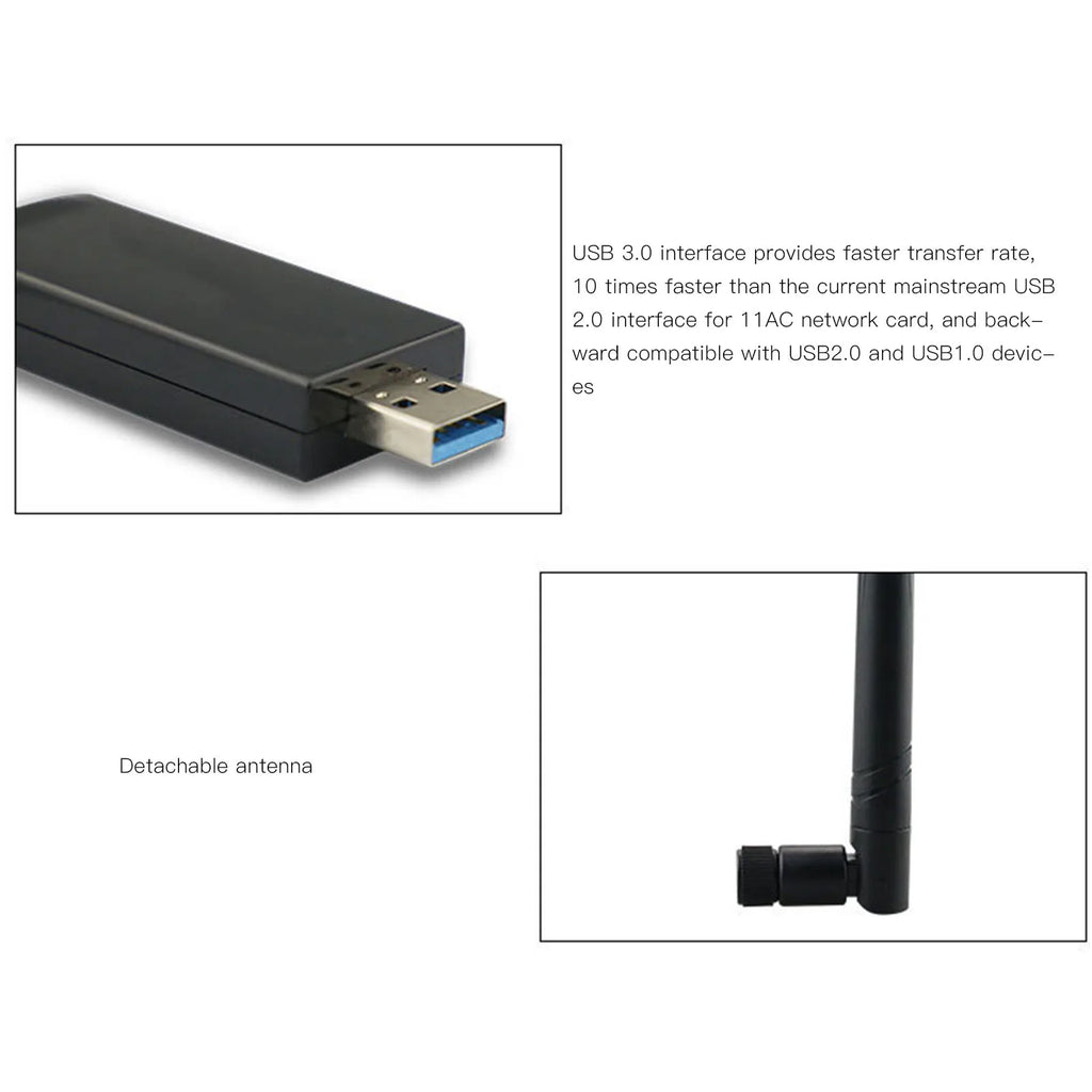 1200M Wireless Network Card W50L 5DB RTL8812AU Dual Band USB 3.0 Interface WiFi Adapter for Android for Win Zpaxo