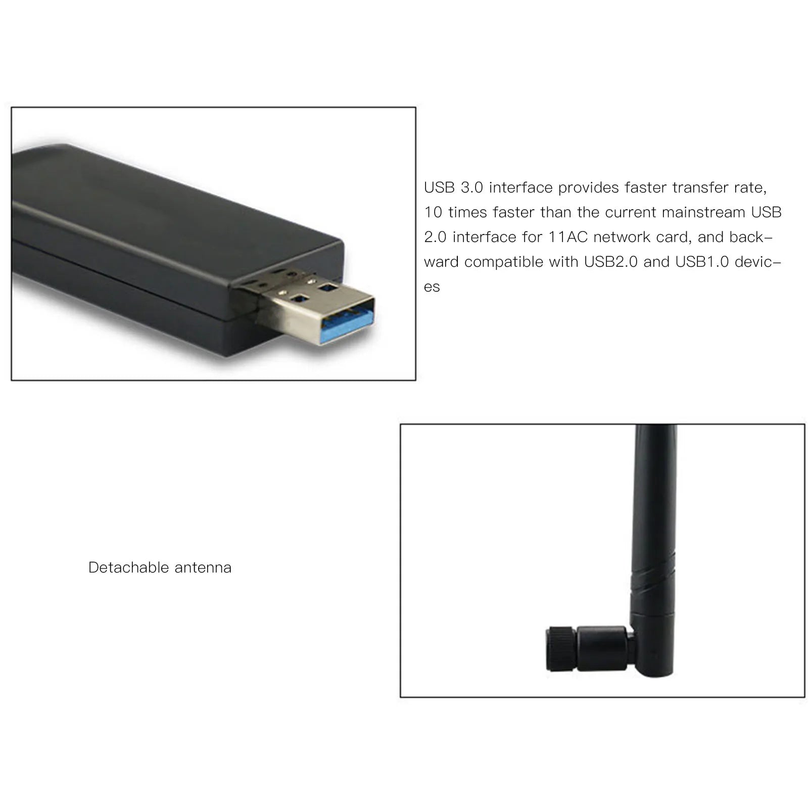 1200M Wireless Network Card W50L 5DB RTL8812AU Dual Band USB 3.0 Interface WiFi Adapter for Android for Win Zpaxo