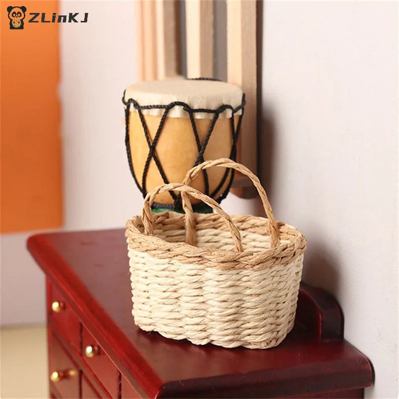 ▶1:12 Dollhouse Miniature Storage Basket Vegetable Food Woven Frame Kitchen Model Decor Toy Doll House Accessories Zpaxo
