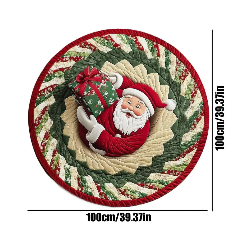 Christmas 3D Rug Round Santa Claus Washable Door Mat Optical Illusion