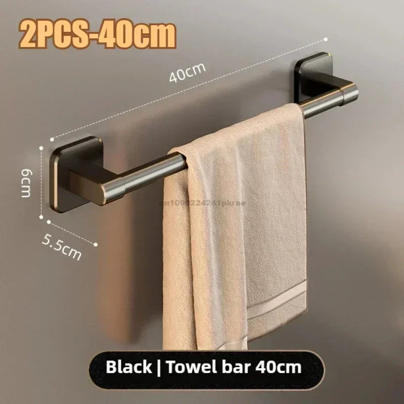 Wall Mounted Towel Rack Bathroom Storage Rack No Drilling Bathroom Horizontal Bar Towel Rack Kitchen Bathroom Accessories Zpaxo 2PCS-Black 40CM