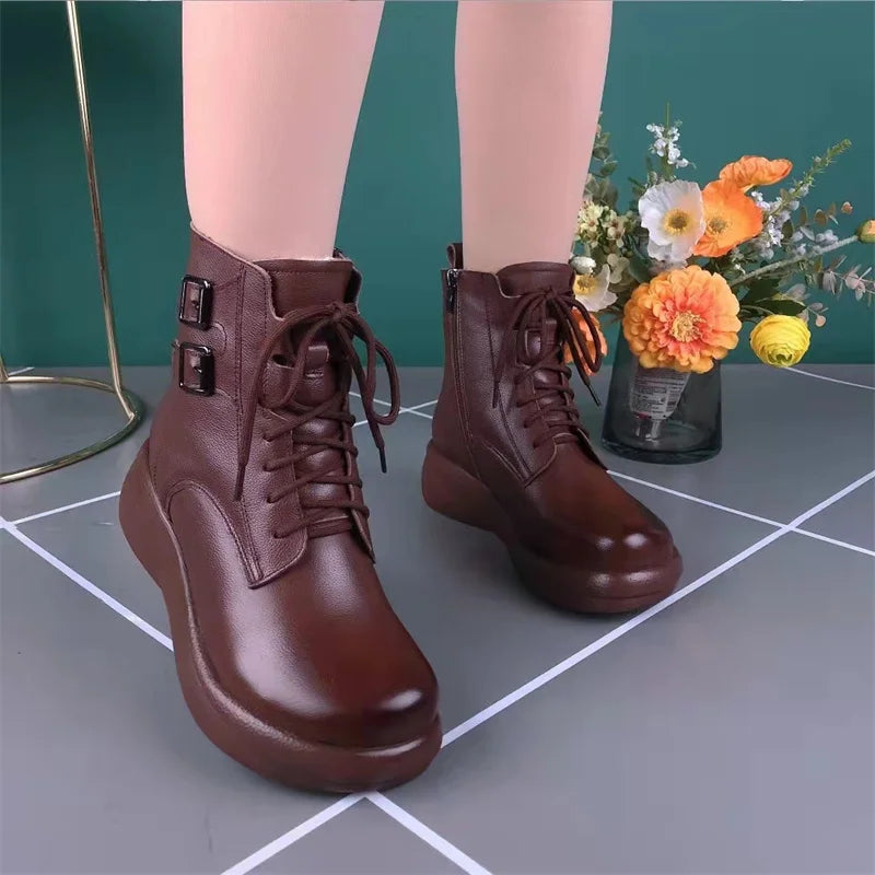 Women's Boots 2023 Autumn Winter Fashion England Ankle Retro Ladies Zpaxo Brown 40(Foot 25cm) China Mainland