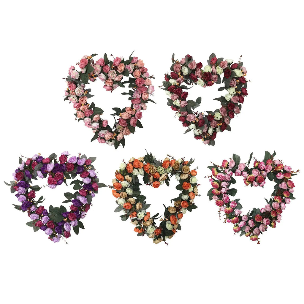 Heart-shaped Rose Wreath Artificial Wall Hanging Knocker Welcome Zpaxo