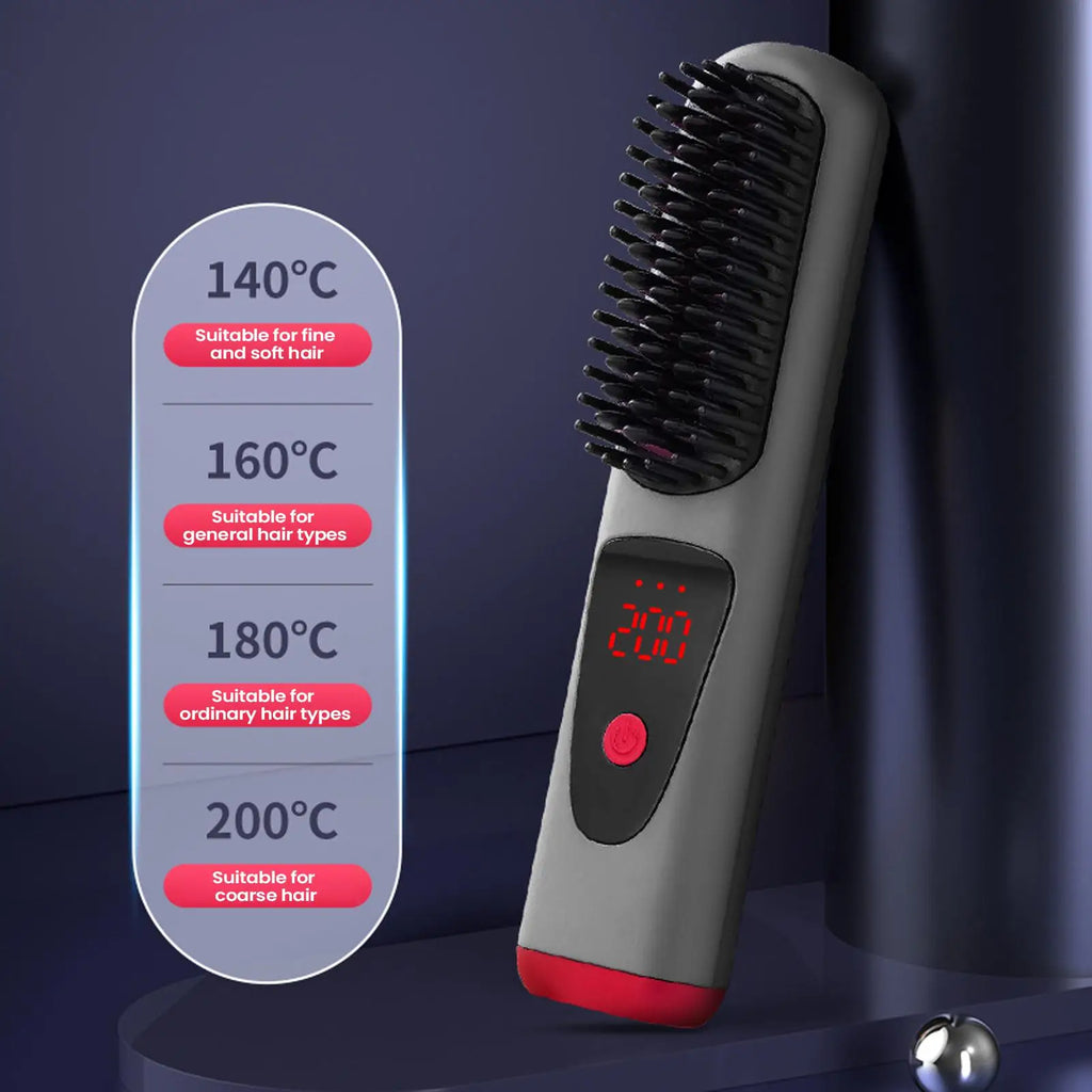 Cordless Ceramic Hair Straightener Brush – 4 Levels & LED Hair Straightener Brush Zpaxo