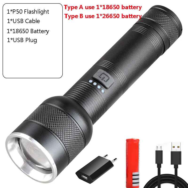 POCKETMAN XHP50 LED Tactical Flashlight – Rechargeable 18650/26650