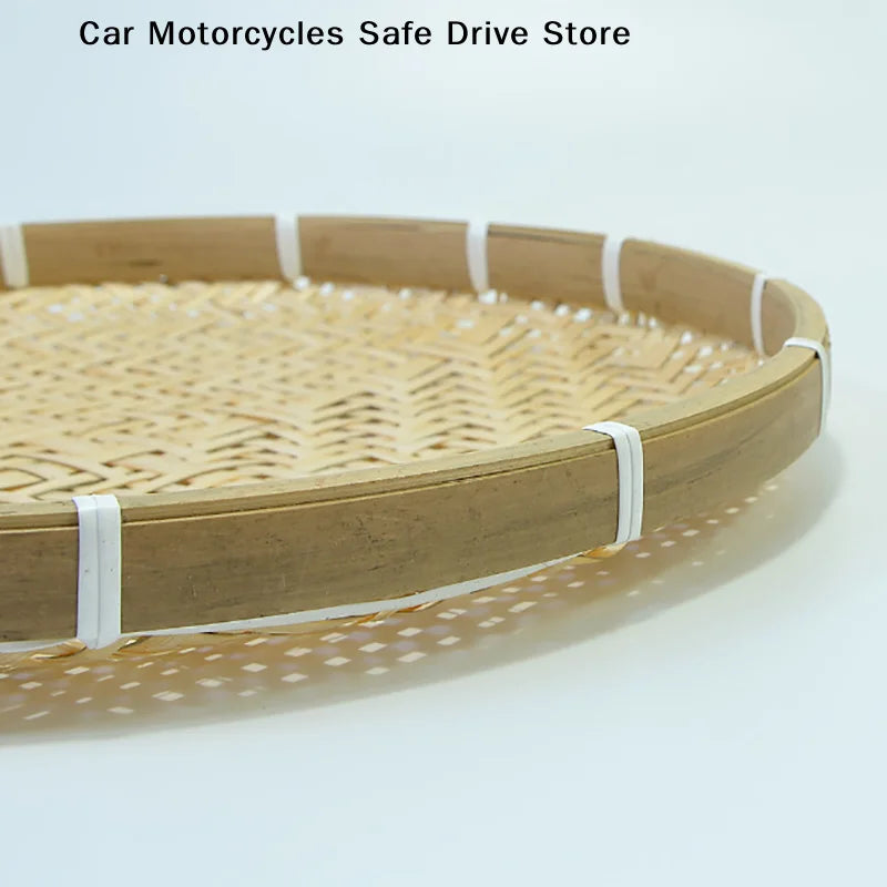 CM1PC Round Bamboo Woven Fruit Basket Tray Flat Wicker Food Storage