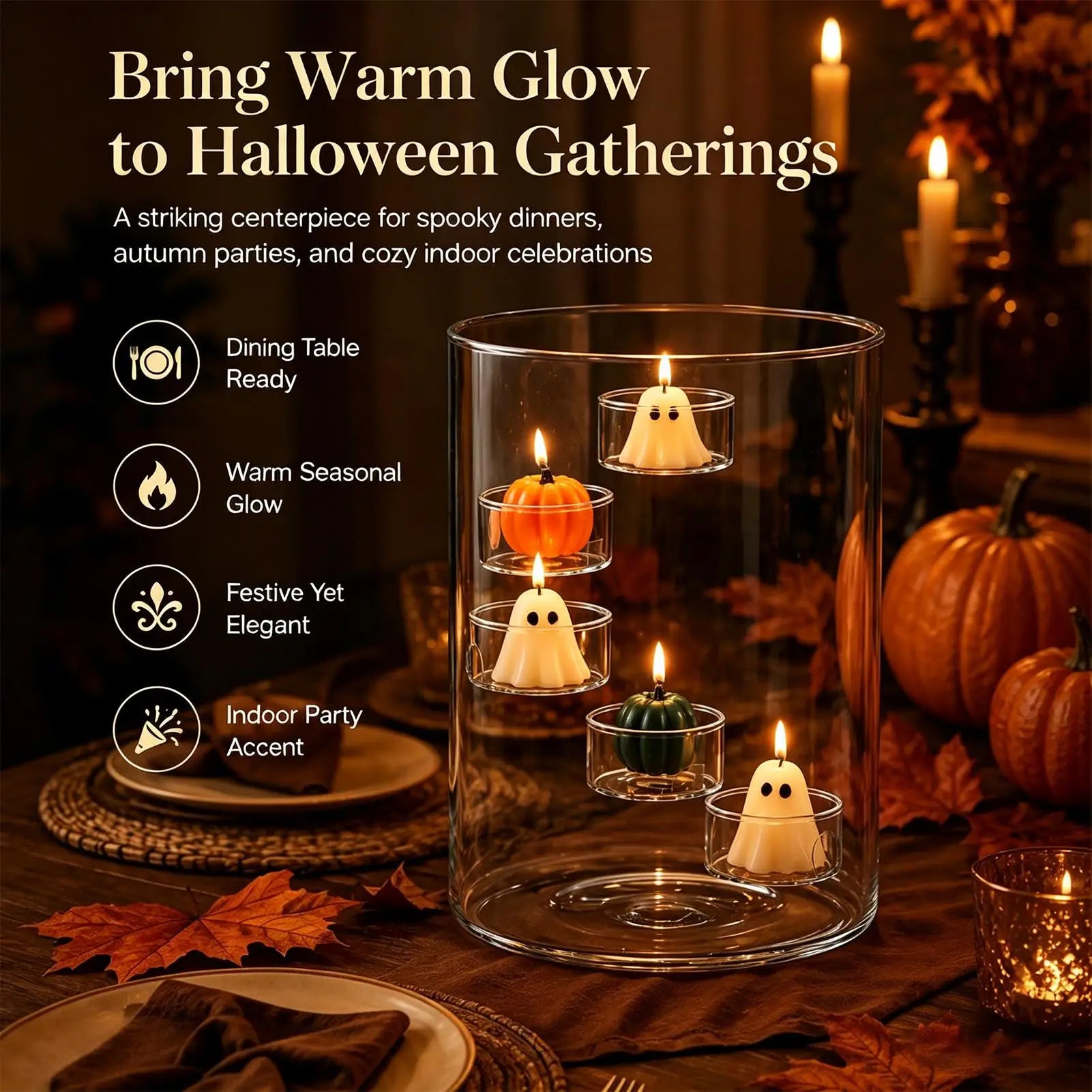 Glass Candle Holder Clear Decorative Rustic Halloween Decor Seasonal