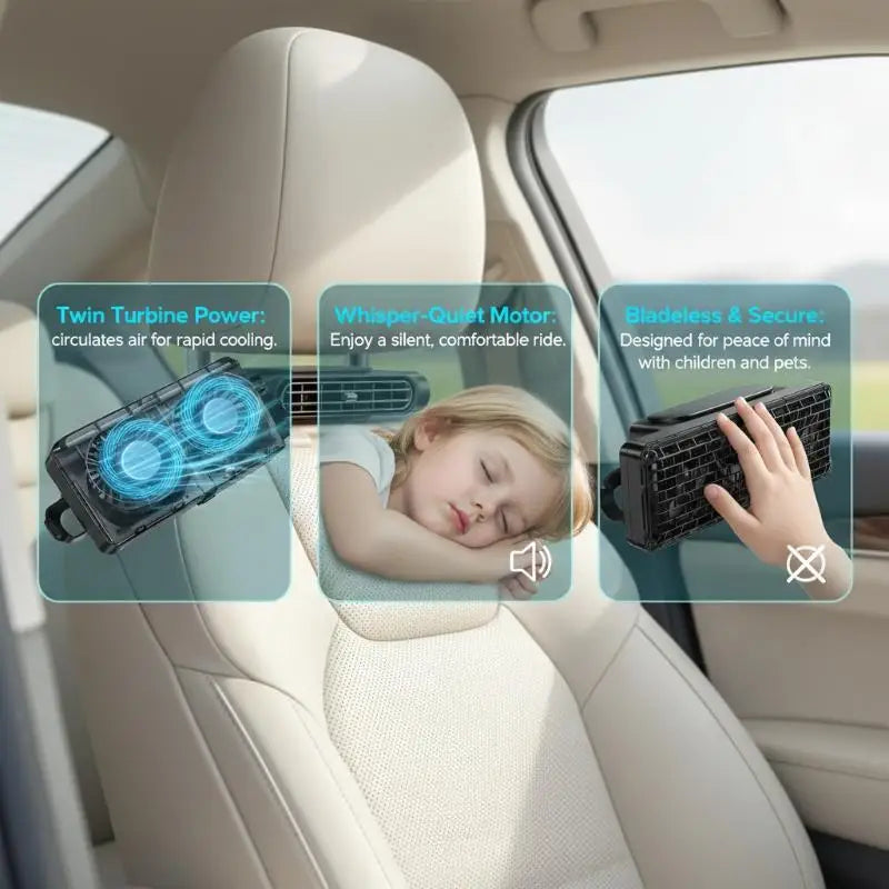 USB Car Headrest Fan – 3-Speed Quiet Rear Seat Cooling Fan