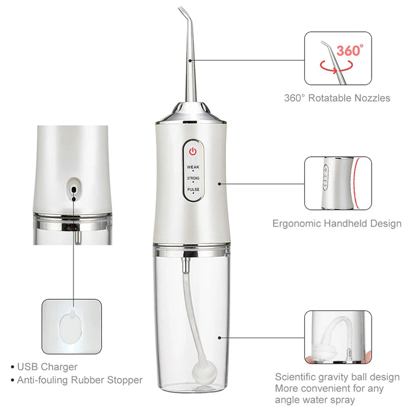 Smart Electric Oral Irrigator Water Flosser Portable 3 Modes Rechargeable Dental Water Jet Teeth Cleaner Zpaxo