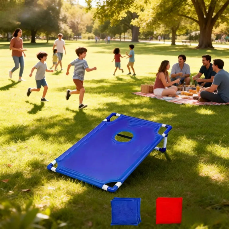 1 Juego De Port Til Con Agujero Ma Z Rojo Y Azul Bolsa Playa Plegable