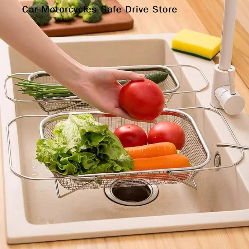 CMStainless Steel Drain Basket Kitchen Sink Retractable Vegetable