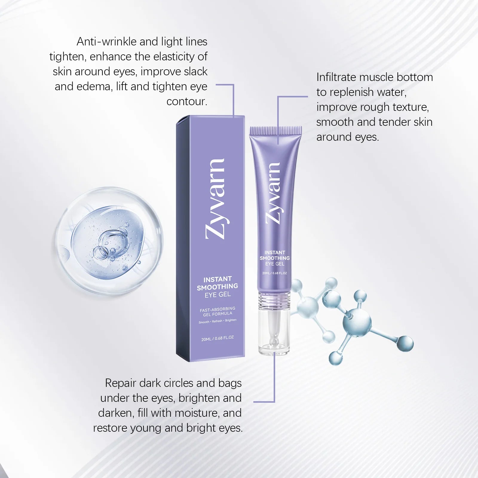 ZYVARN Instant Lift Eye Gel – Anti-Puffiness & Dark Circles Eye Treatment Gel Zpaxo