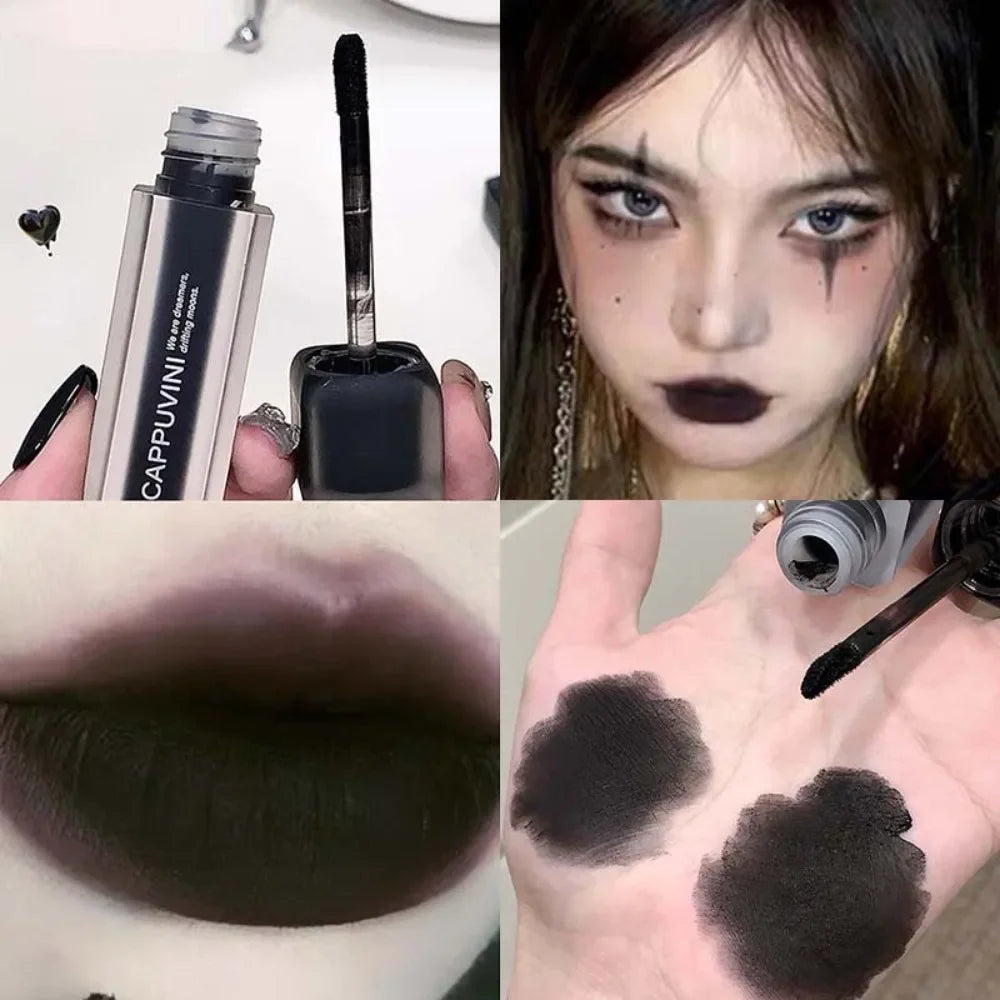 Punk Black Gothic Lip Gloss Matte Dark Brown Lipstick Nude Lip Tint Waterproof Velvet Liquid Lipstick Lip Satin Korean Cosmetics Zpaxo