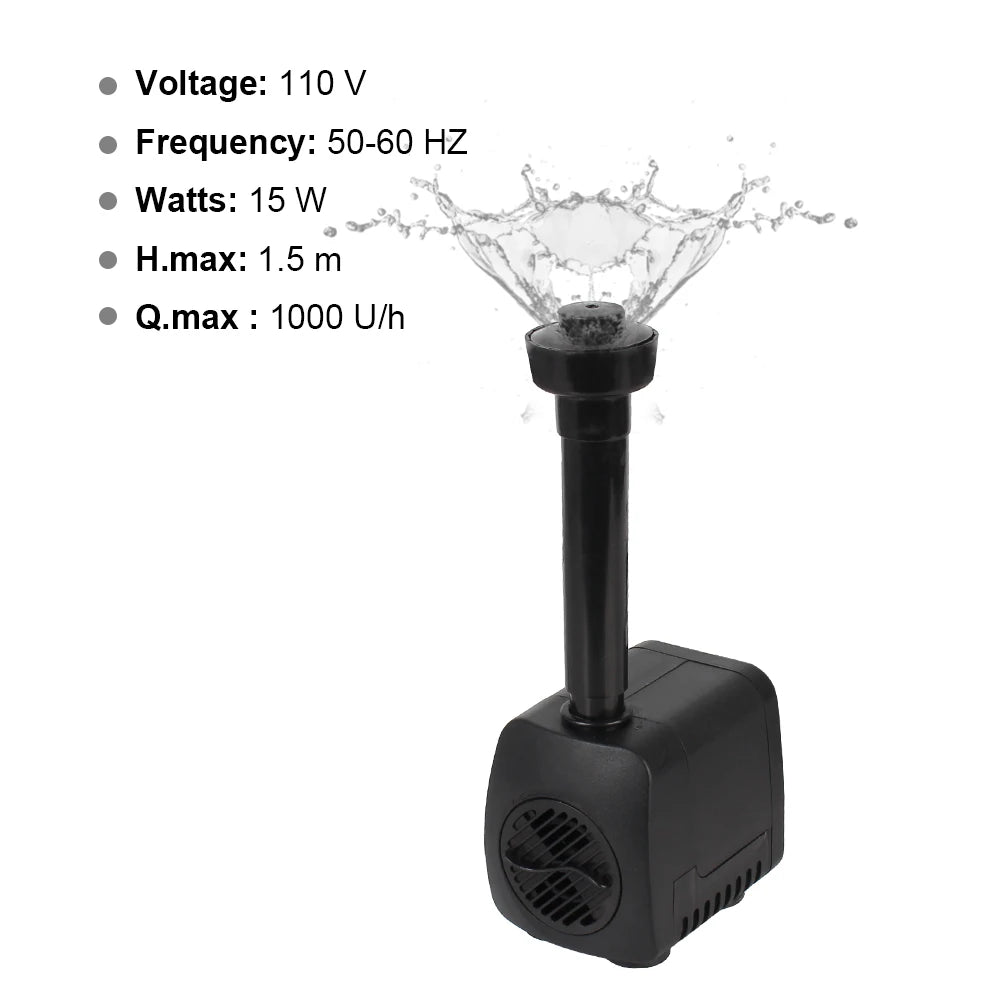 Ultra-quiet Water Pump Garden Aquarium Fountain 15 W Waterproof EU Plug with 12 LED Light Adjustable Zpaxo