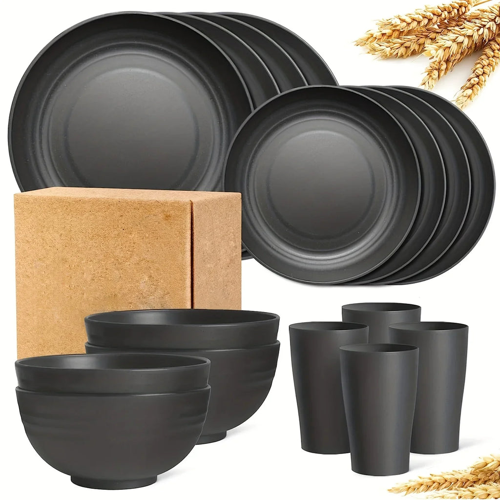 16 Non Fragile Meal Plates Wheat Straw Dishes Tableware Microwave