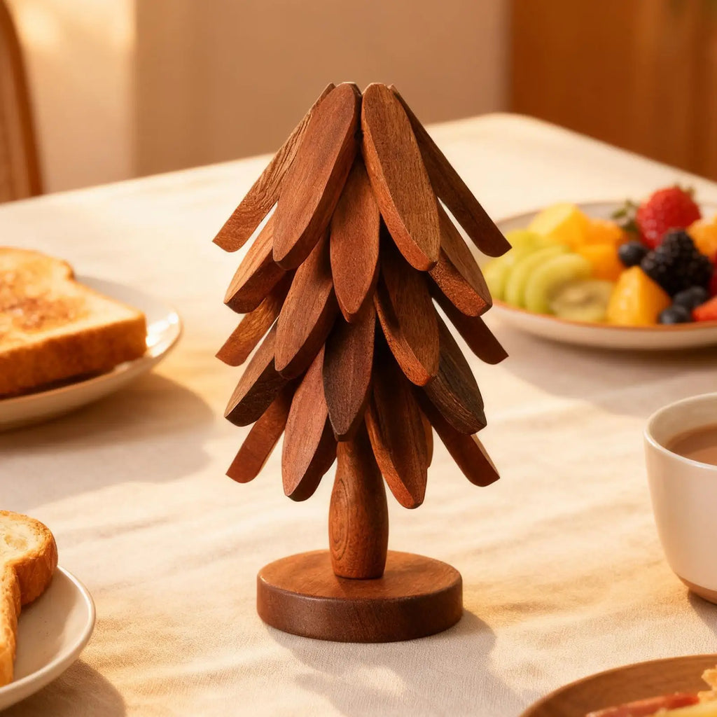 Christmas Tree Coaster Foldable Wood Trivet Pots Pans Bowls Xmas