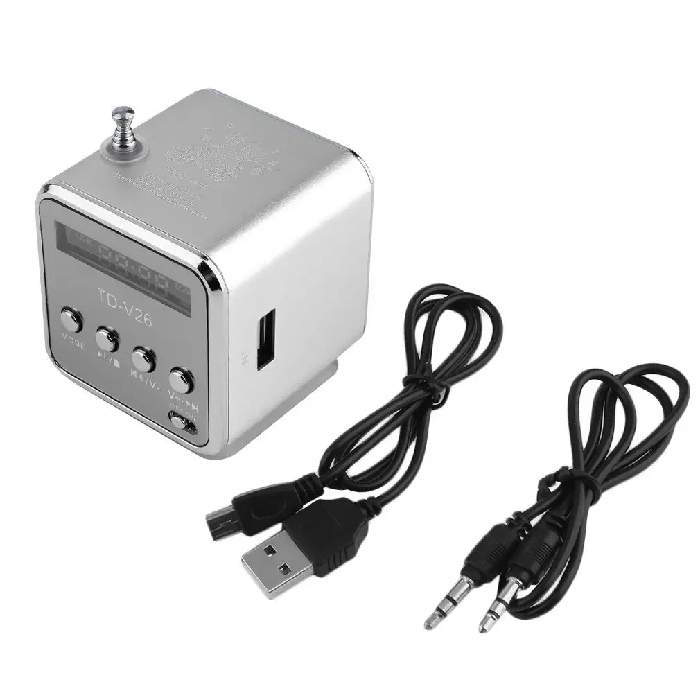 TD-V26 Mini Portable Sound Speaker TF Card FM Radio AUX Stereo Music Zpaxo Sliver