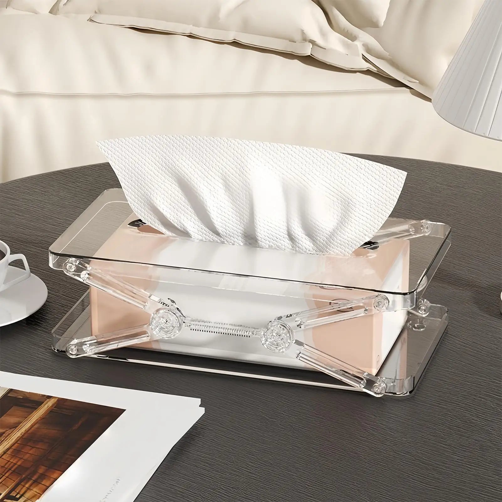 Tissue Box Cover Spring Auto Lift Paper Towel Holder Clear Decorative