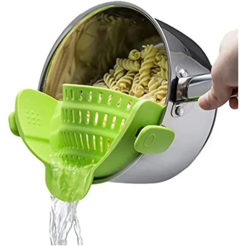 Universal Silicone Clip Pan Pot Strainer Anti Spill Pasta Food Grade Zpaxo green