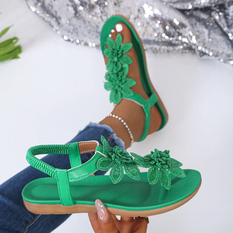 Woman Floral Sandals Clip Toe Flat Summer Lightweight Fashion Shoes