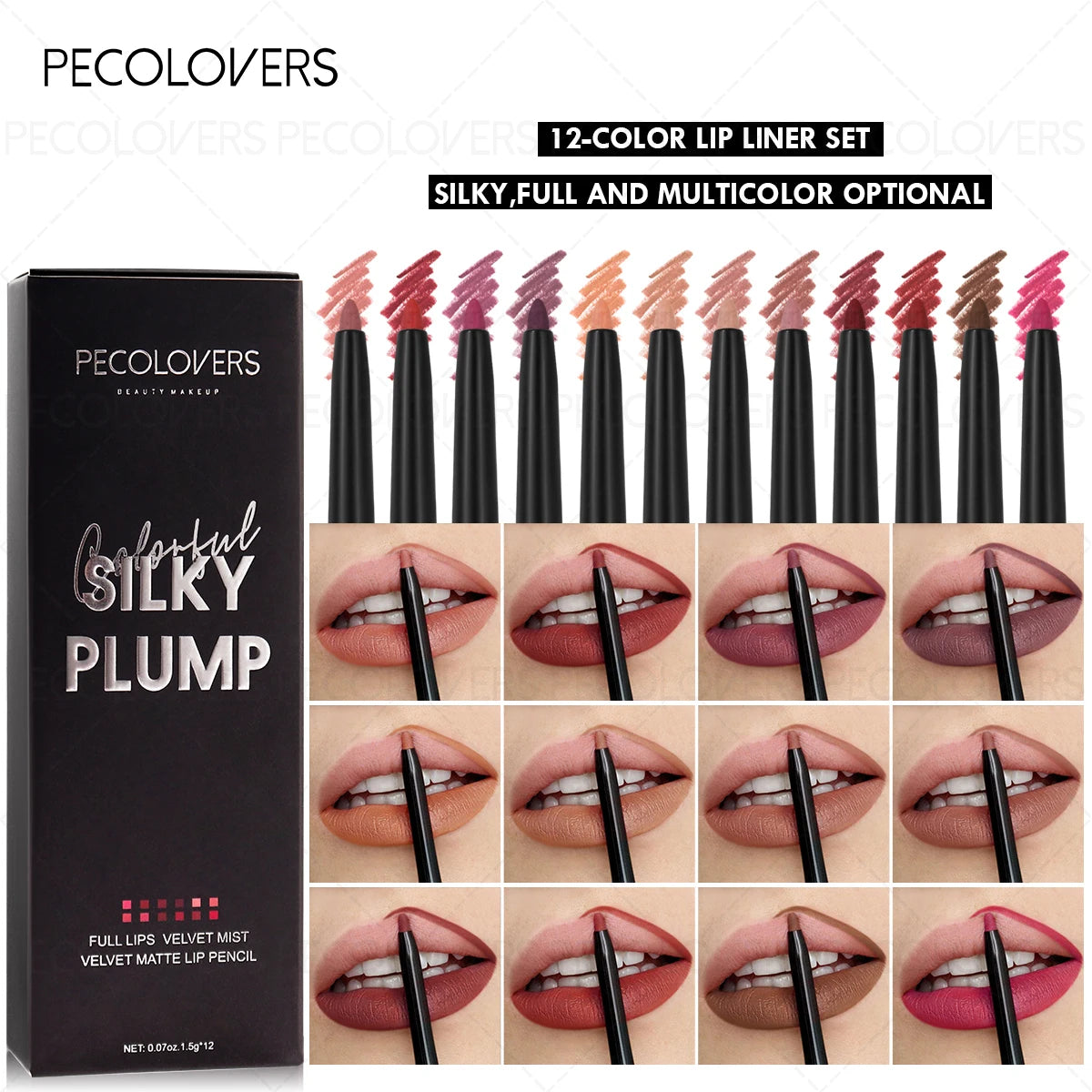 12PCS/Set Long Lasting Matte Lip Liner, Smooth Application, Sexy Lips, Soft and Silky Texture, Christmas Gift Zpaxo