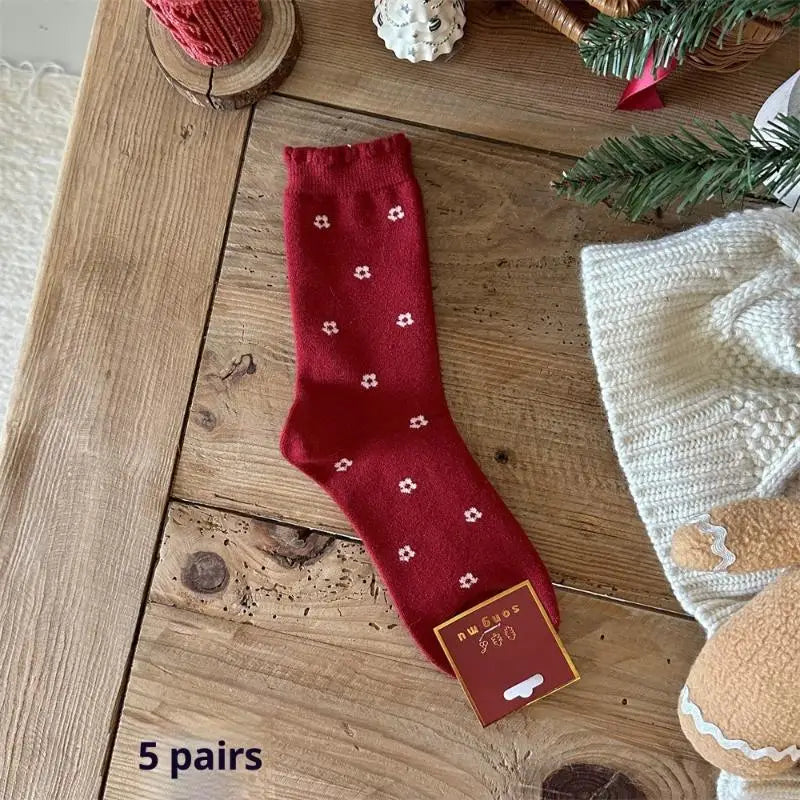 5 Pairs Christmas Socks Women Cute Santa Claus Autumn Winter Elk Zpaxo One Size C