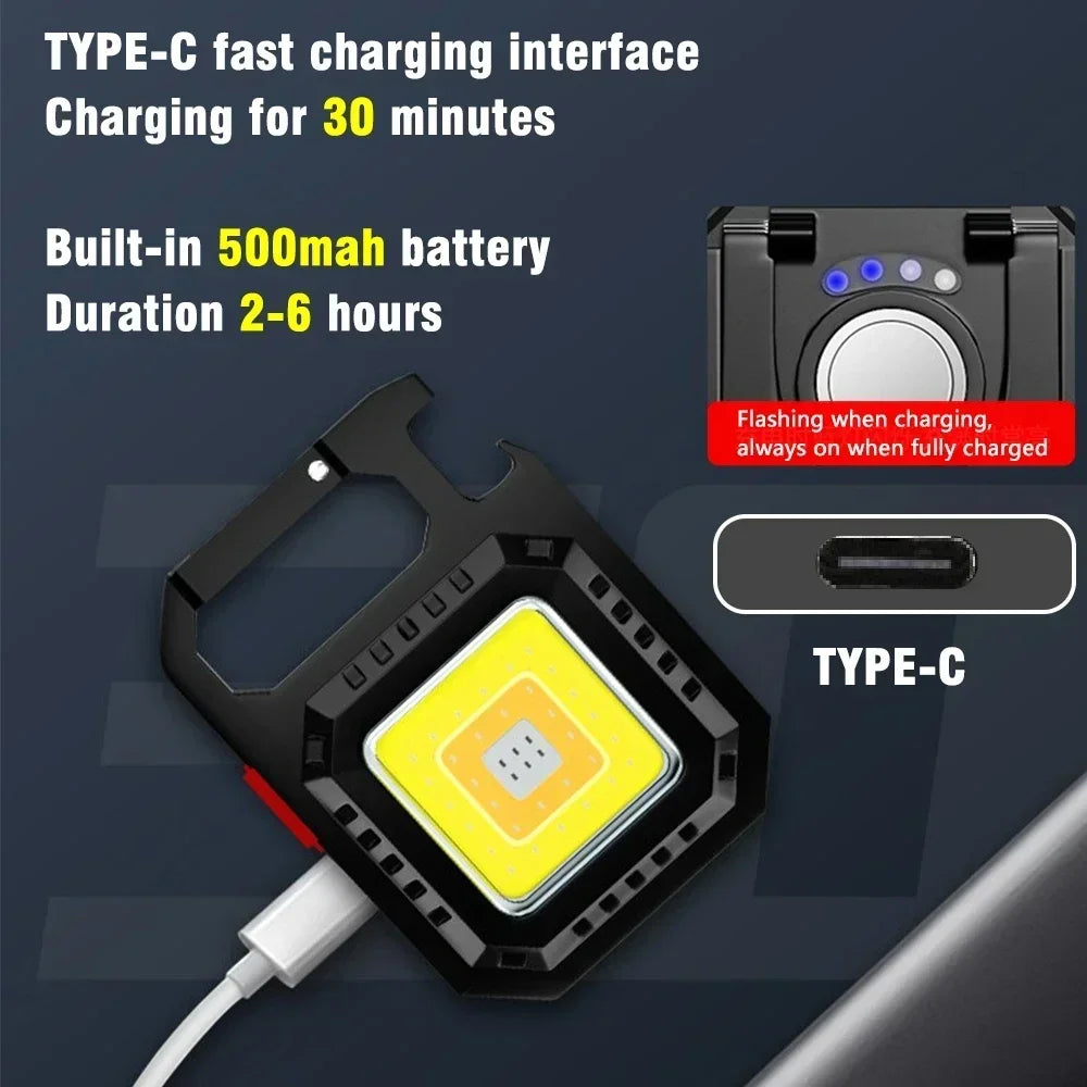 30-Pack Mini COB LED Keychain Flashlight – USB-C Rechargeable