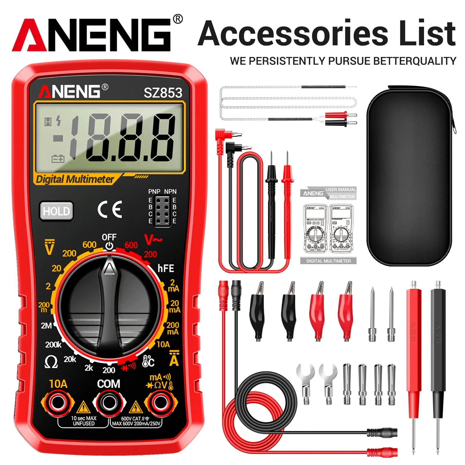 ANENG SZ853 Digital Multimeter 1999 Counts AC DC Voltage Current
