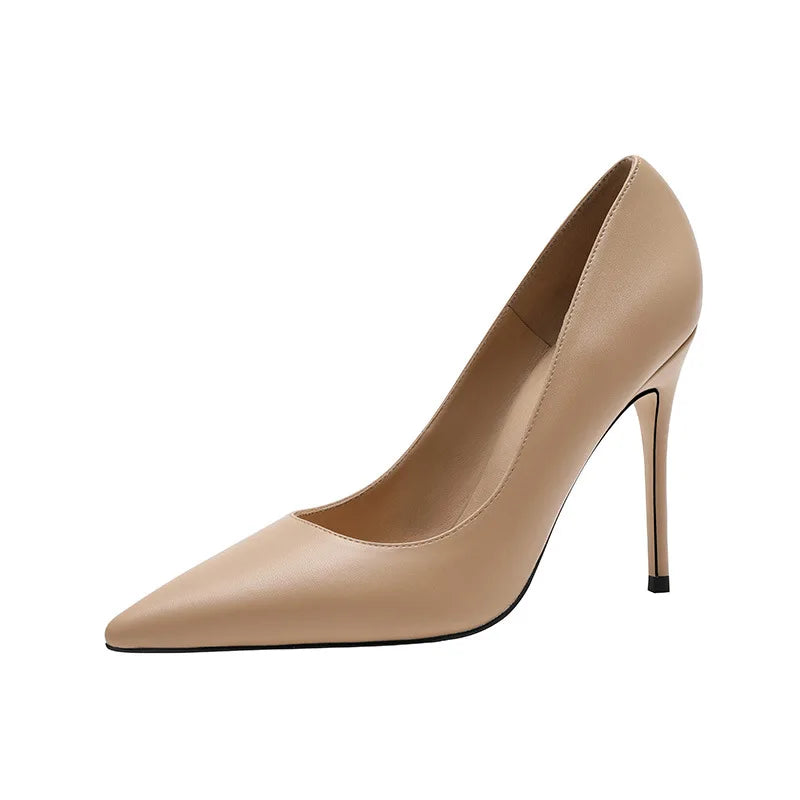 Spring Party Wedding Woman Heels Leather Pointed Toe Mature Office Zpaxo Khaki Heel 6cm 39(Foot 24.5cm) China Mainland