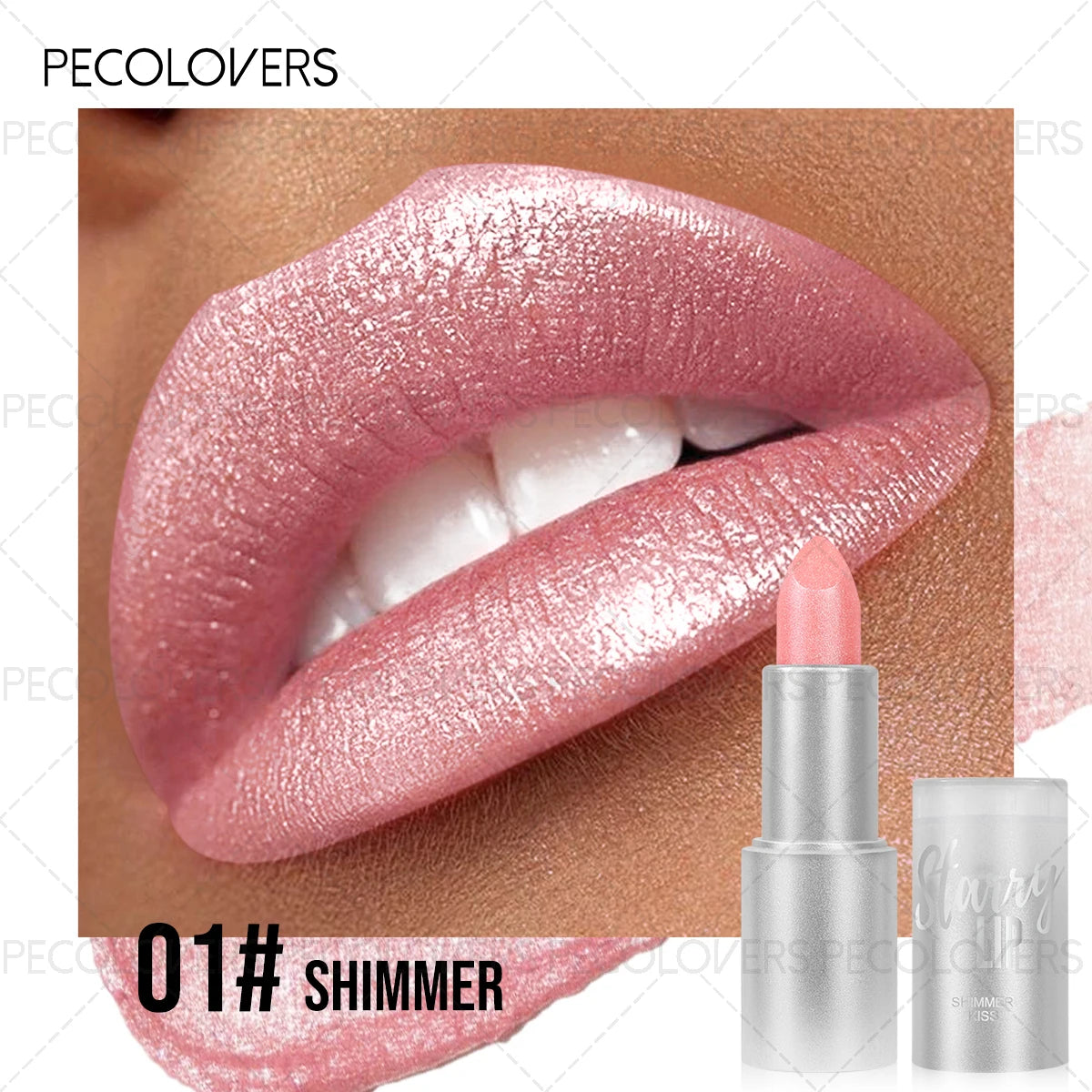 1pc Sparkling Pearlescent Lipstick, Moisturizing & Long-Lasting, Shimmering Glitter Finish, Pink Tone, Ideal for Music Festivals Zpaxo 01