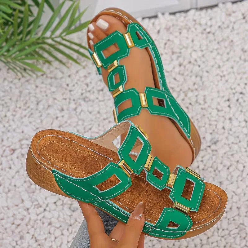 Women Sandals Roman Open Toe Beach Slippers Summer Wedges Comfortable Zpaxo 37 green