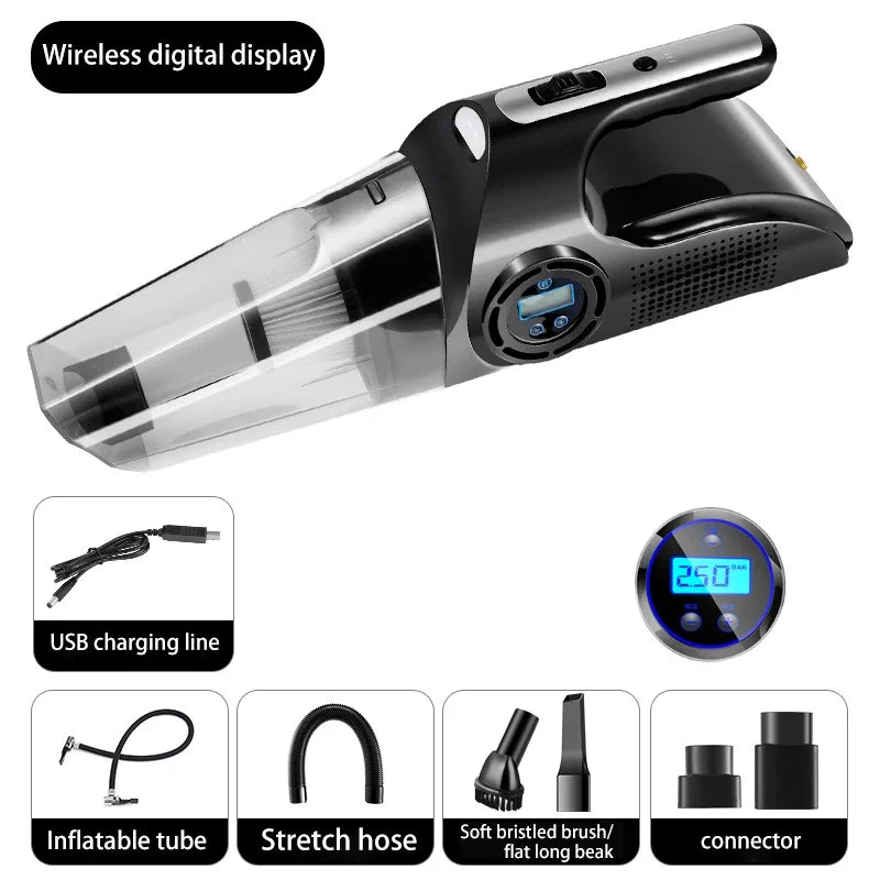 Car Mounted Vacuum Cleaner Car Inflation Pump Handheld High Suction Dry and Wet Dual purpose Four in One Vacuum Cleaner Zpaxo Wireless digital