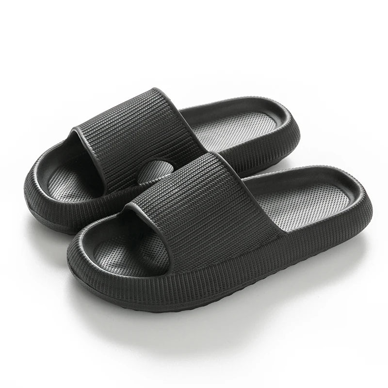 Women Thick Sole Home Slippers Heel Ladies Platform Flat Shoes Zpaxo black 36-37