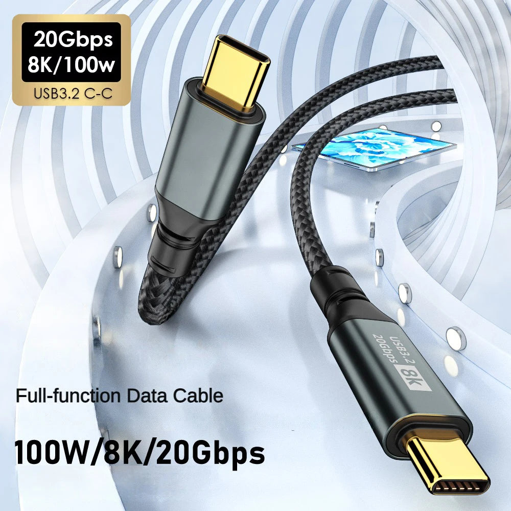 PD 100W USB-C Cable | USB 3.2 Gen 2 | 8K 60Hz | MacBook iPad USB-C Cable Zpaxo